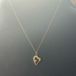Gold Filled Heart Pendant With Rhinestone Necklace